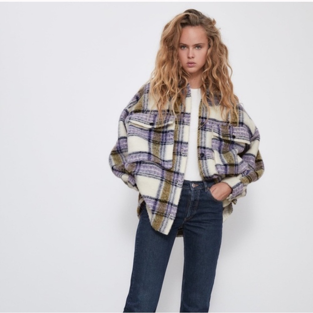Zara Plaid Sherpa Shirt Shacket Size Small-Medium Wool Blend Chunky Oversized - Picture 3 of 8